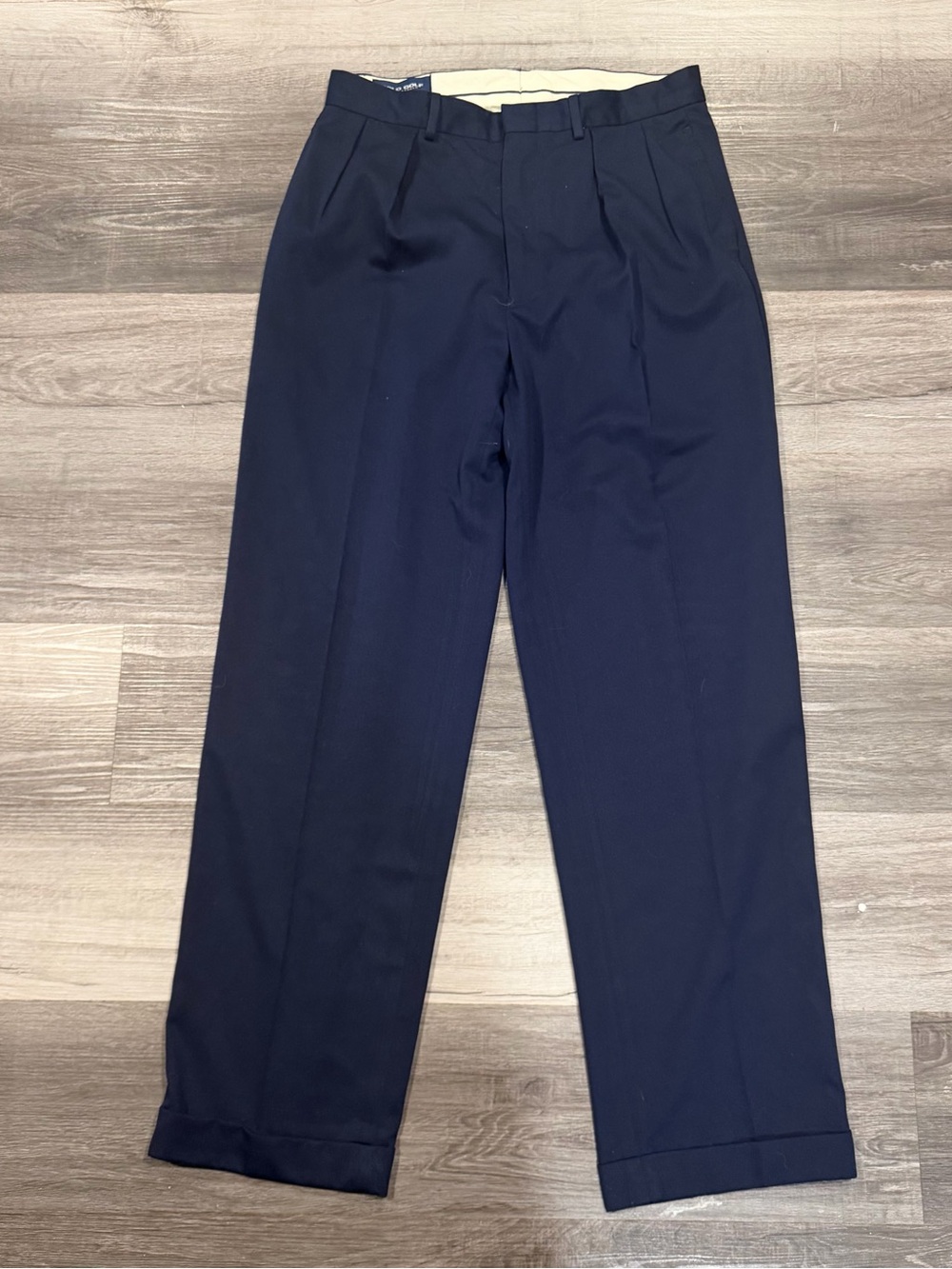 Polo Ralph Lauren Men's Siena Herringbone Navy Cotton Pleated Pants Sz 32